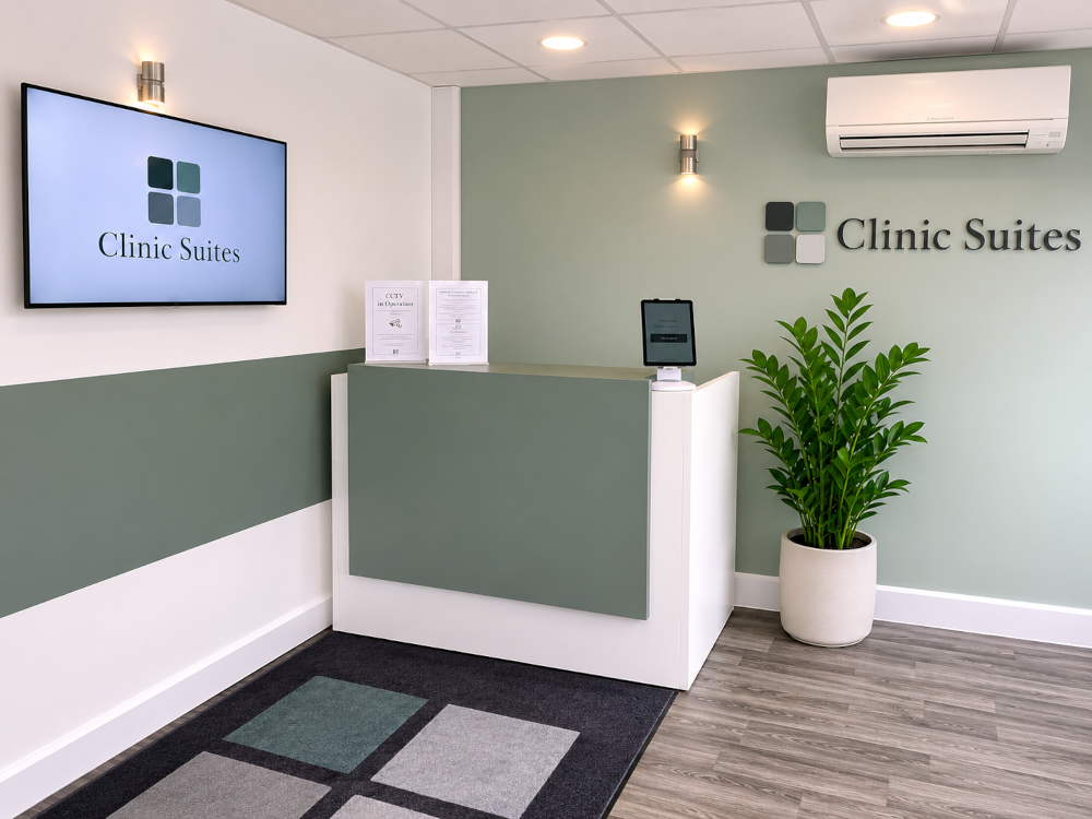 Clinic Suites Reception Desk and Display Screen